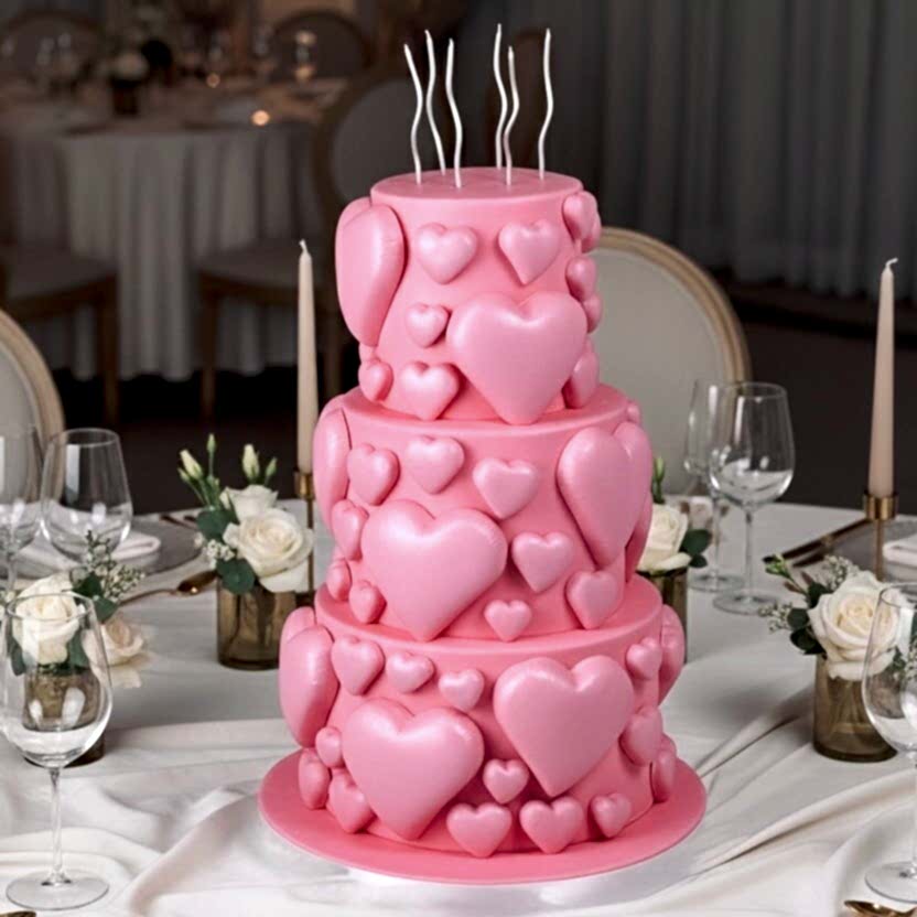 Pembe Kalp Dekorlu Tasarım Pasta