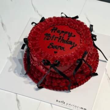 Bordo Retro Dizaynlı Kurdeleli Yazılı Pasta