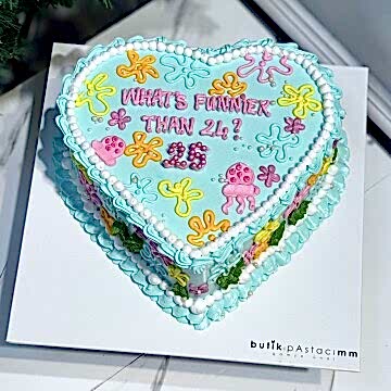 Deniz Temalı Özel Çizimli Mavi Retro Pasta