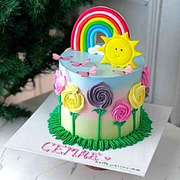 Güneş ve Gökkuşağı Kremalı Çocuk Pastası