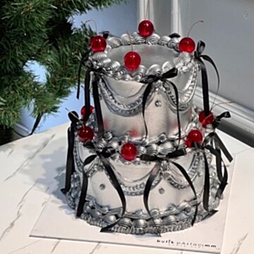 İki Katlı Silver Vintage Dizayn Kirazlı Pasta