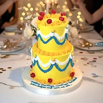 İki Katlı Vintage Dizayn Kirazlı Pasta (Sarı)