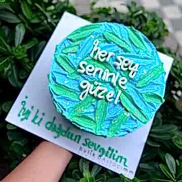 Mavi ve Yeşil Krema Darbeli Yazılı Pasta