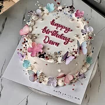 Mini Çiçekli Kelebekli Yazılı Pasta