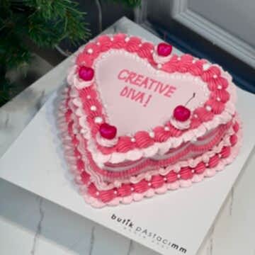 Retro Pembe Simli Kirazlı Pasta