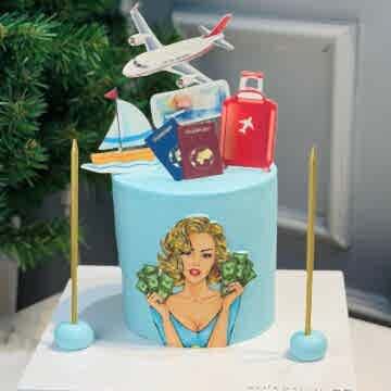 Seyahat Temalı Tasarım Pasta