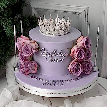 Üfleyince Etrafa Sim Saçılan Lila Güllü Pasta (Simli Pasta Üfleme)