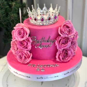 Üfleyince Etrafa Sim Saçılan Pembe Güllü Pasta (Simli Pasta Üfleme)